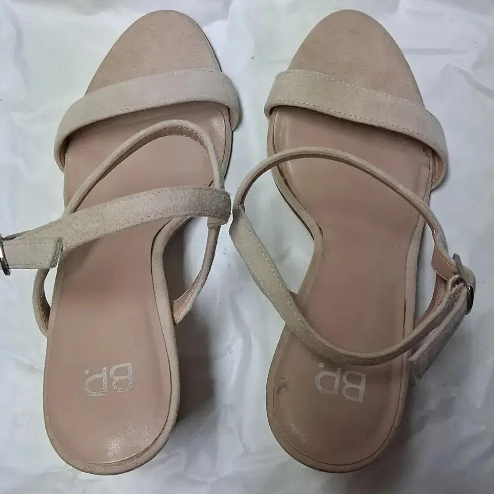 BP. Classic Nude Block Heel Sandals with Ankle Strap Size 8 Preowned